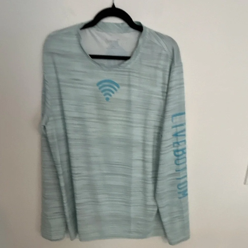 LiveBottom Striped Long Sleeve Activewear Top Light Blue Gray M Polyester‎